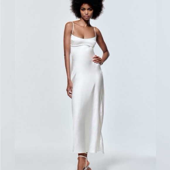 Zara White Satin Maxi Dress - Picture 1 of 9